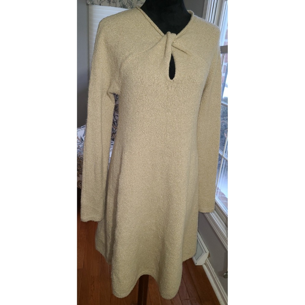 MAX AZRIA Womens Classic Tan Knot Sweater Long Sleeve Dress Sexy‎ Librarian Med